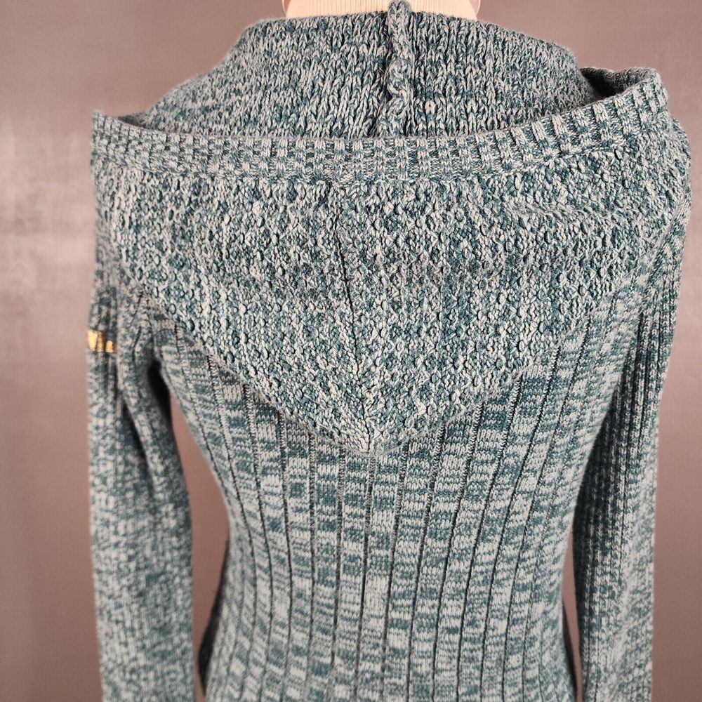 DKNY Jeans Women's Sweater SZ M Hooded 1/2 Zip Pullover Knit  Green Bell Sleeve - Picture 7 of 12